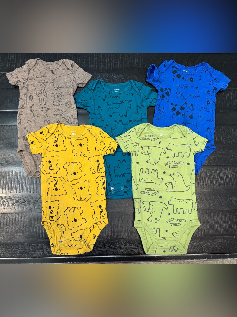 Carter's Baby Animal Print One-Piece Bodysuits - Yellow, Green, Blue, Teal, Tan